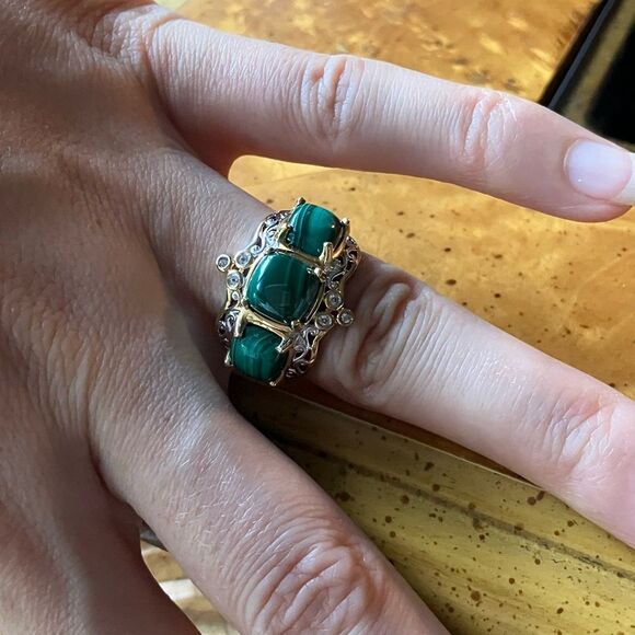 Natural Malachite Sterling Silver Ring Size 6 - Picture 4 of 9